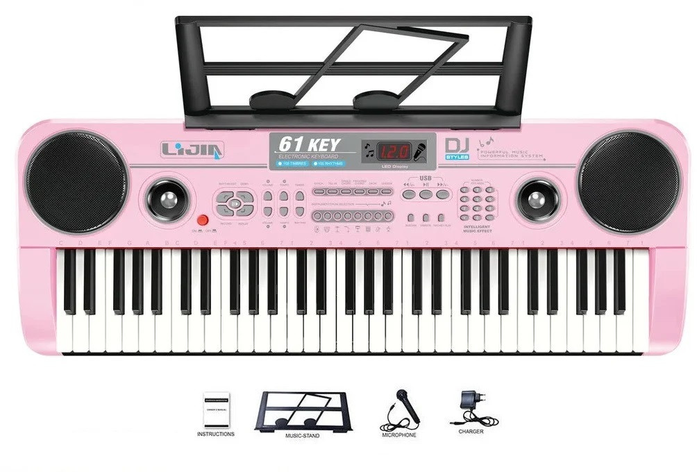 Детский синтезатор пианино с микрофоном, арт. 328-20 USB (от сети и на батарейках) (розовый) - фото 1 - id-p109340702