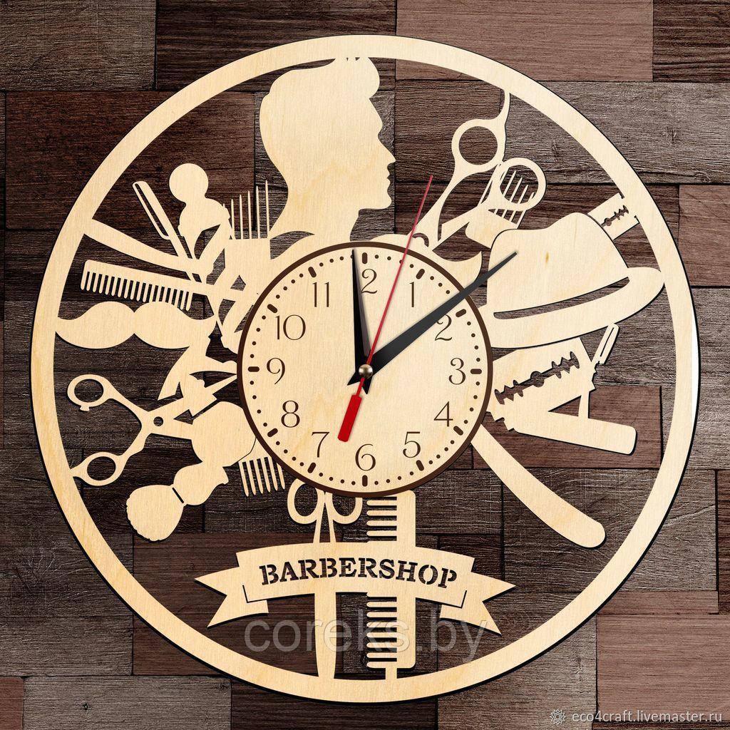 Часы настенные деревянные "Barbershop" (размер 30*30 см) - фото 1 - id-p169589575