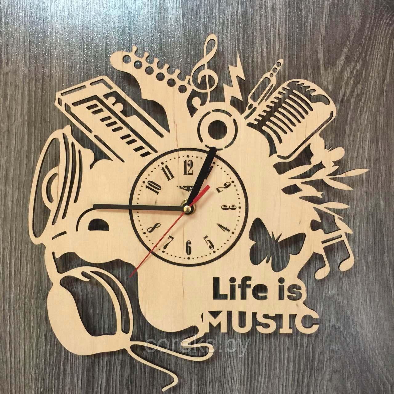 Часы настенные деревянные "Life is music" (размер 30*30 см) - фото 1 - id-p169621605