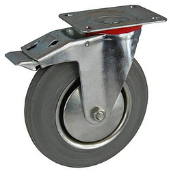Колесо А 100 (002-002-100) с кронштейном поворотным металл/резина серая с тормозом