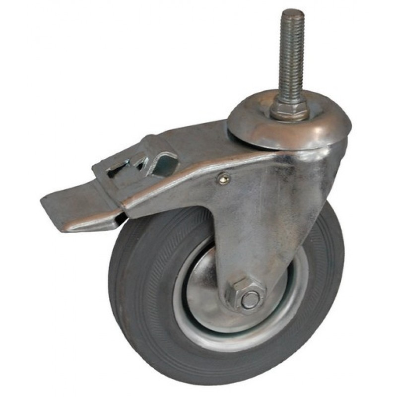 Колесо А 160 (015-002-160) с кронштейном поворотным металл/резина серая болт М16 с тормозом