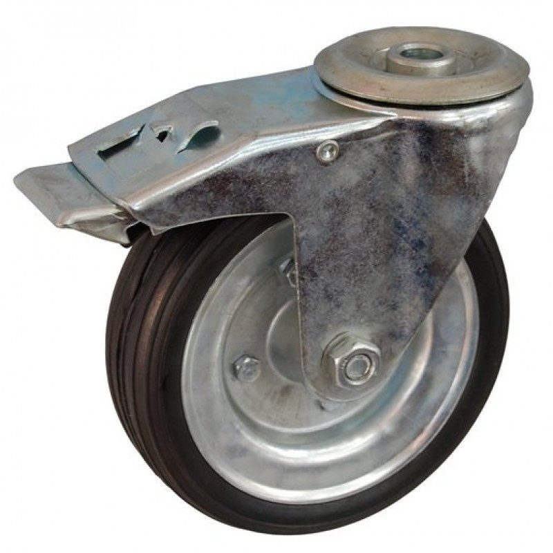 Колесо А 160 (007-009-160) с кронштейном поворотным металл/резина сборный диск с отверстием 16,5 с тормозом - фото 1 - id-p169626660