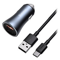 Автомобильное зарядное устройство Baseus (TZCCJD-0G) Golden Contactor Pro Car Charger Type-С + USB 40W (кабель