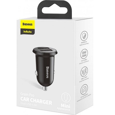 Автомобильное зарядное устройство Baseus Grain Pro Car Charger 2 USB 4.8A (CCALLP-01) черное - фото 10 - id-p169645931