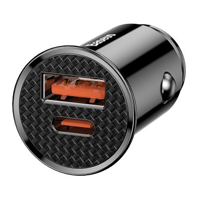 Автомобильное зарядное устройство Baseus Circular Plastic Car Charger USB + Type-C 30W (CCALL-YS01) черный - фото 2 - id-p169645933