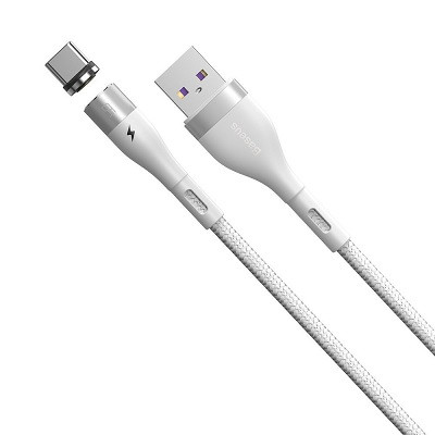 Кабель Baseus Zinc Magnetic Safe Fast Charging Data Cable USB to Type-C 5A (CATXC-N02) магнитный 1m белый - фото 1 - id-p169645938