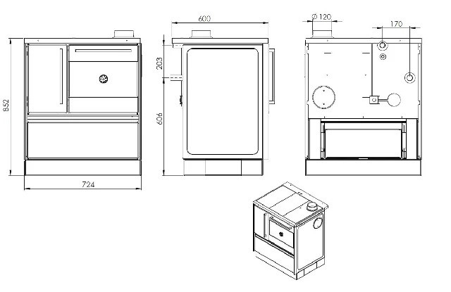 Плита на дровах MBS Royal 720 Plus P (с крышкой) красная - фото 3 - id-p169648512