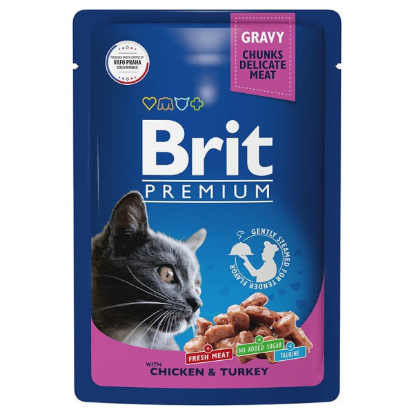 Влажный корм для кошек Brit Premium (цыпленок и индейка) 85 гр (5048823) - фото 1 - id-p169651617