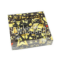 Коробка для 9 конфет Елка черная/золото с пластиковой крышкой (Россия, 155х155х30 мм)