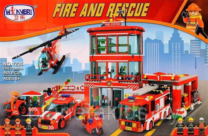 Конструктор 1236 Fire And Rescue Пожарная часть 963 детали, аналог LEGO City (Лего Сити)