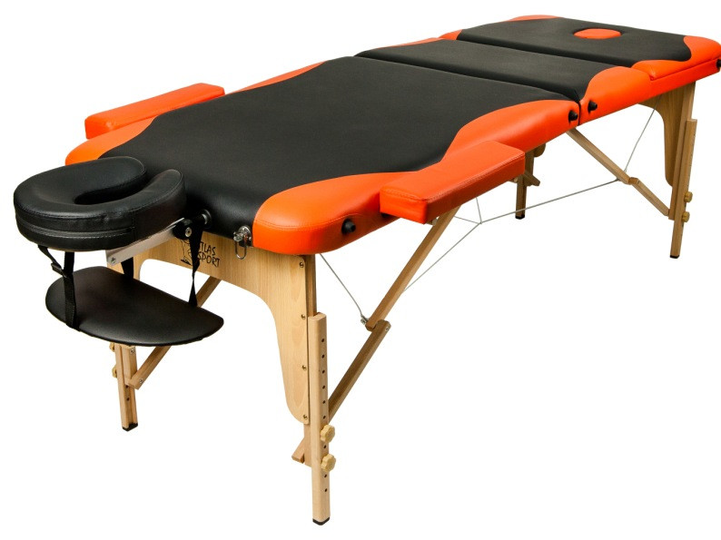 Массажный стол Atlas Sport складной 3-с деревянный 195х70 см черно-оранжевый - фото 1 - id-p169753545