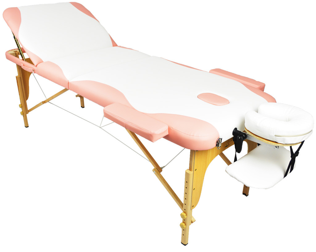Массажный стол Atlas Sport складной 3-с деревянный 195х70 см бело-розовый