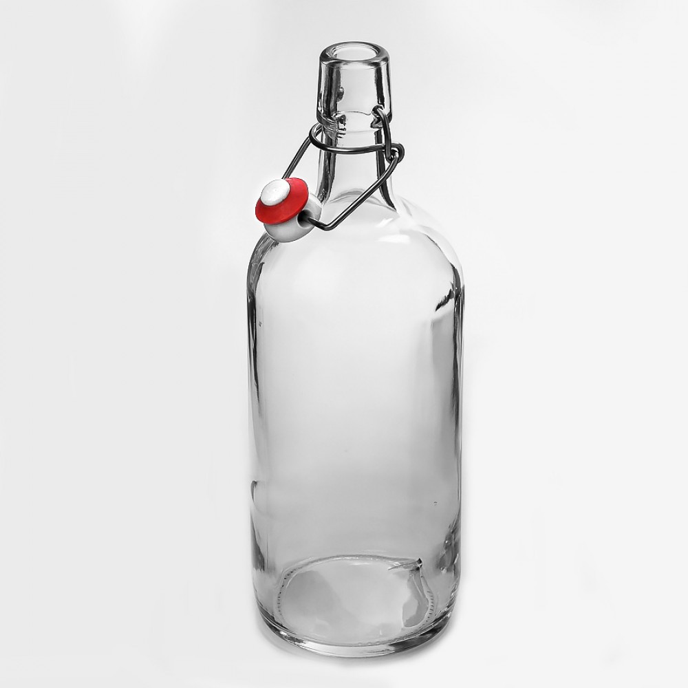 Бутылка стеклянная 1000 мл «Бугельная» 1л. (Прозрачная) с пробкой