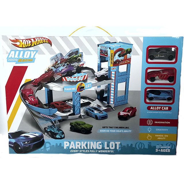 Детский игровой набор двухуровневый паркинг, гараж Hot Wheels с 3 машинками