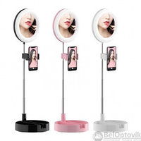 Мультифункциональное зеркало для макияжа с держателем для телефона G3 и круговой LED-подсветкой  Черное