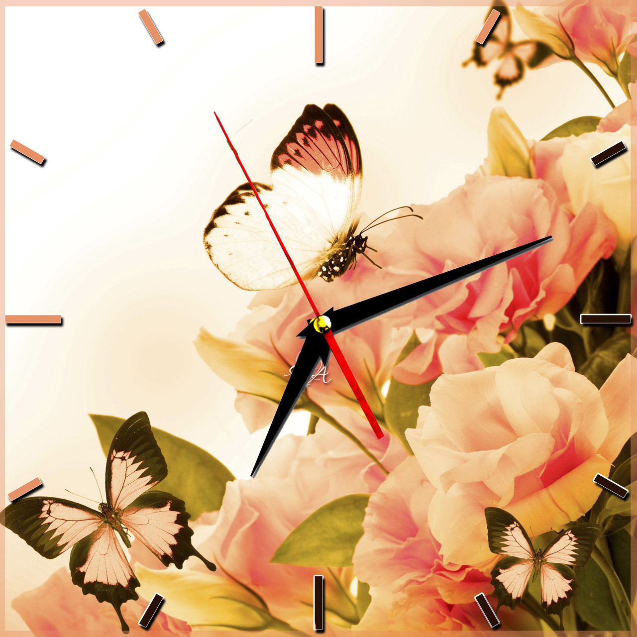 Настенные часы из стекла "Бабочки на оранжевом" арт.206