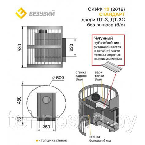 ПЕЧЬ ДЛЯ БАНИ ВЕЗУВИЙ СКИФ СТАНДАРТ 12 (ДТ-3 Б/В), фото 2