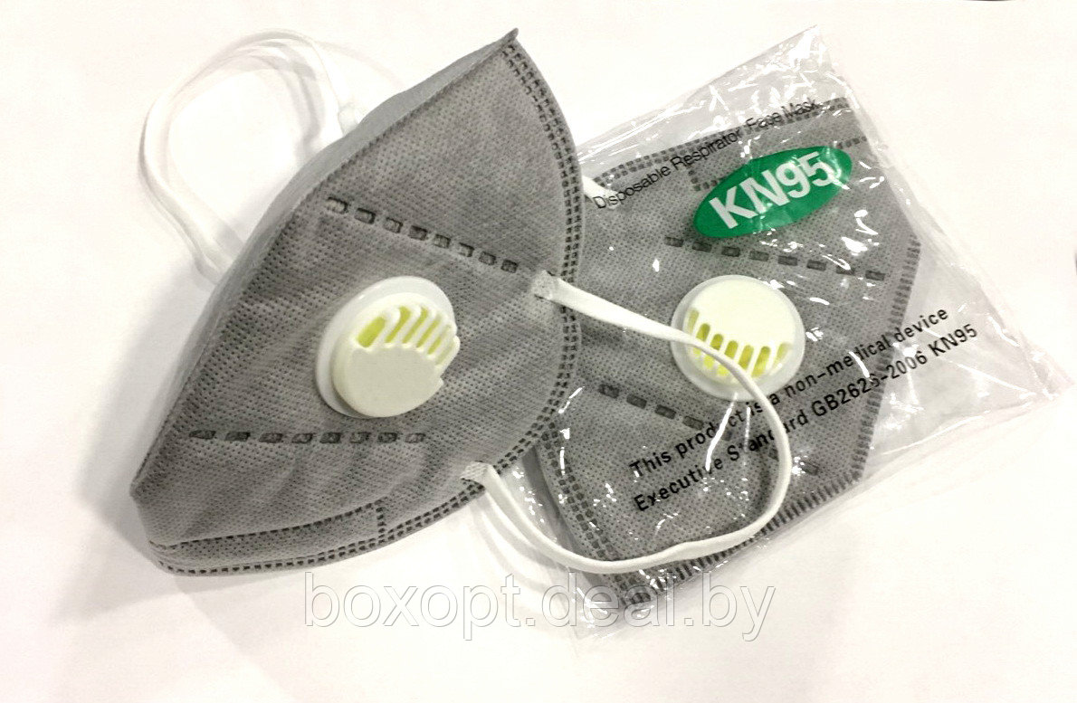Защитная маска респиратор KN95 FFP2 с клапаном, серая - фото 1 - id-p169905056