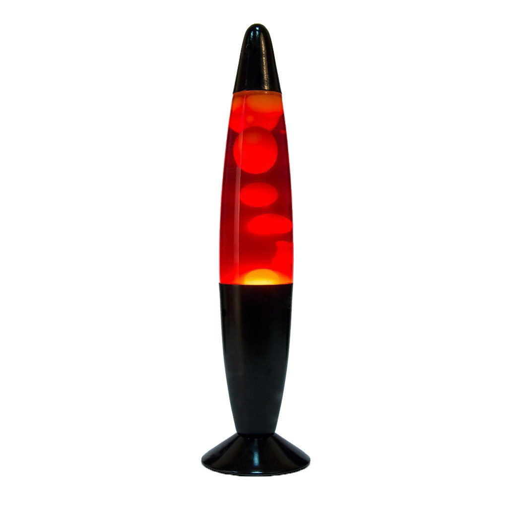 Лава лампа красная жидкость / желтый воск 35 см.(черный корпус)