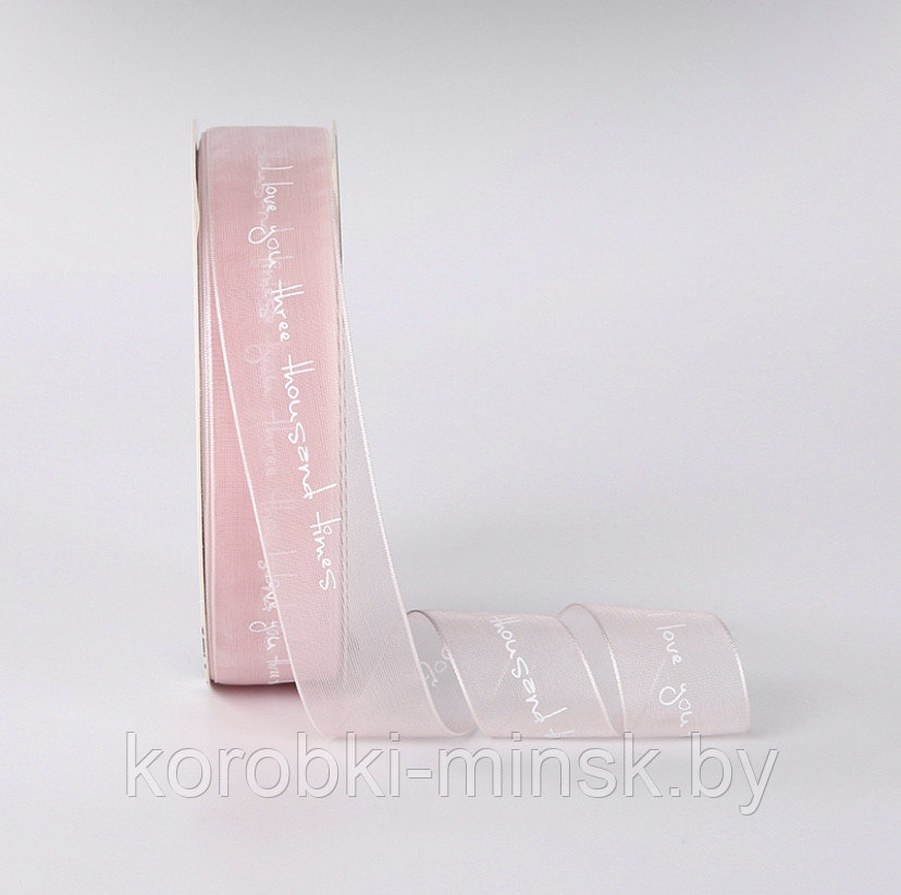 Лента декоративная  органза Мириада с принтом 2,5см*30ярд Светло-розовый