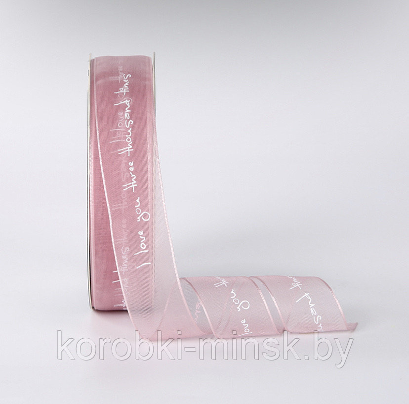 Лента декоративная  органза Мириада с принтом 2,5см*30ярд Розовый