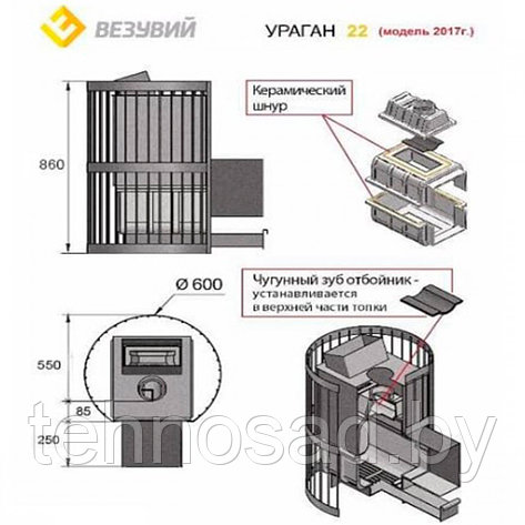 Печь для бани Везувий Ураган ковка 22 (205), фото 2