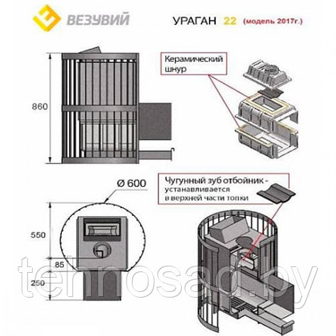 Печь для бани Везувий Ураган стандарт 22 (ДТ-4), фото 2