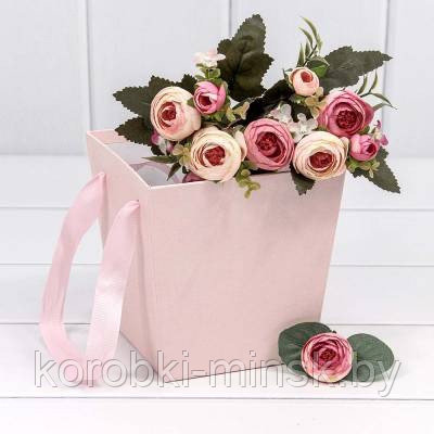 Коробка Ваза для цветов с ручками 14,5*14,5*15см. Розовый