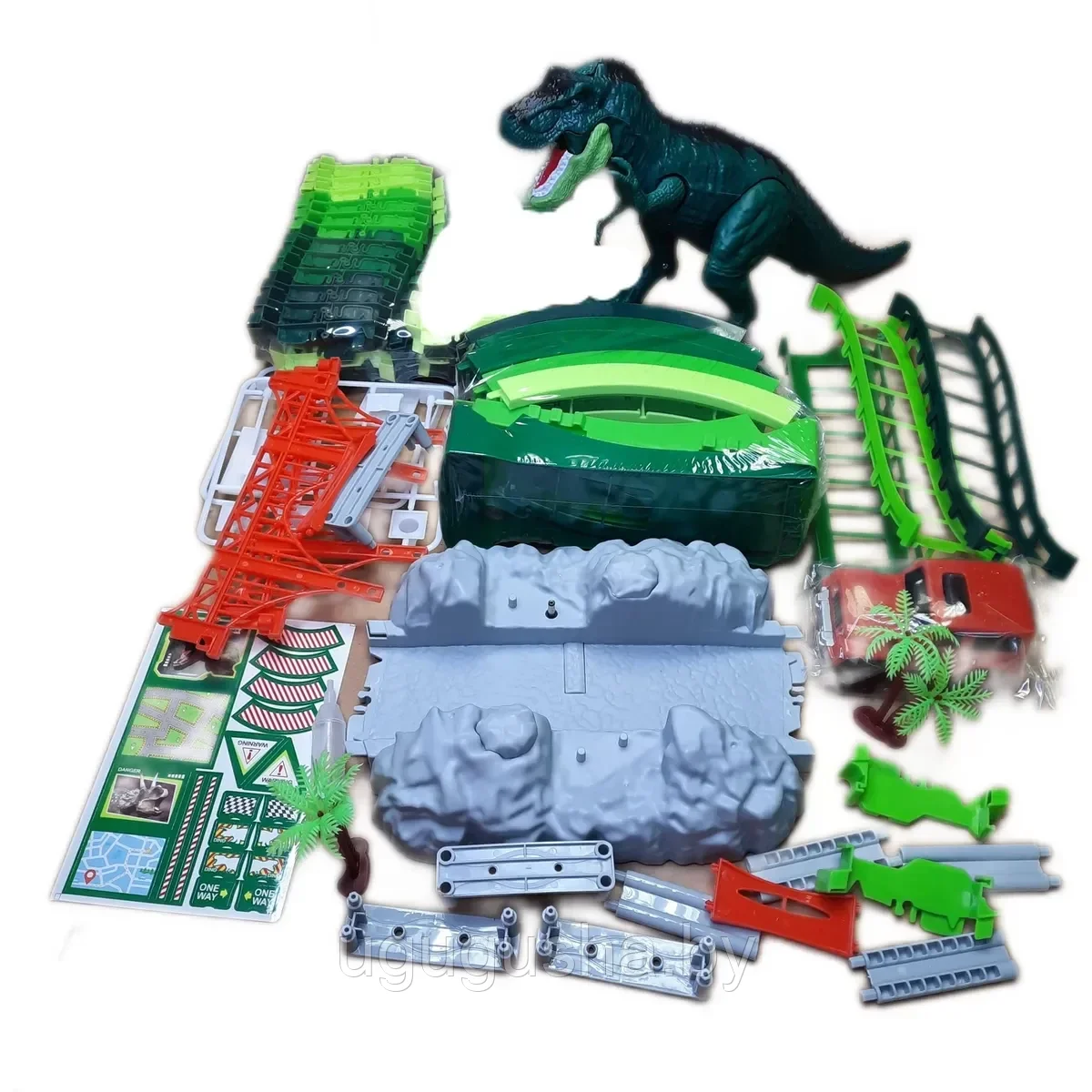 Световой и звуковой гибкий Трек/Сделай сам с Динозавром и машинками, Автотрек Конструктор Поезд динозавр - фото 3 - id-p169997411