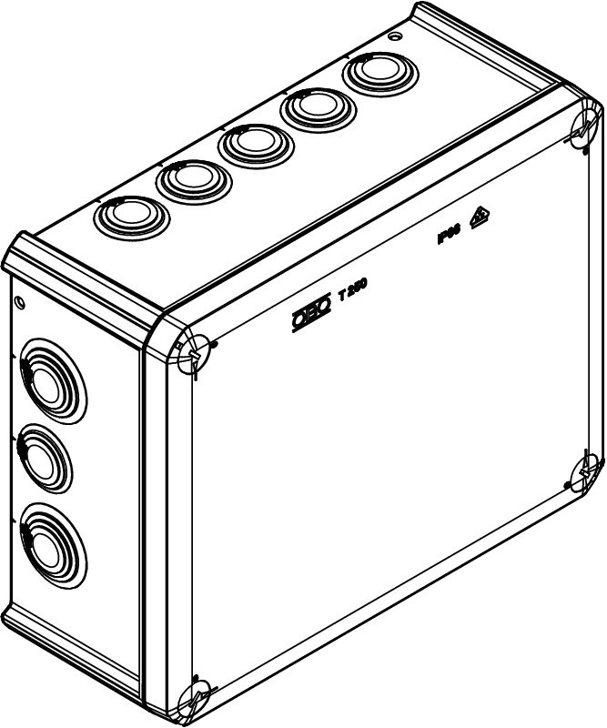 Коробка распред. T 250 без клемм, IP66, 240x190x95мм, 9хМ25, 7хМ32, серый, полипроп. армир.стекловол - фото 2 - id-p170005180