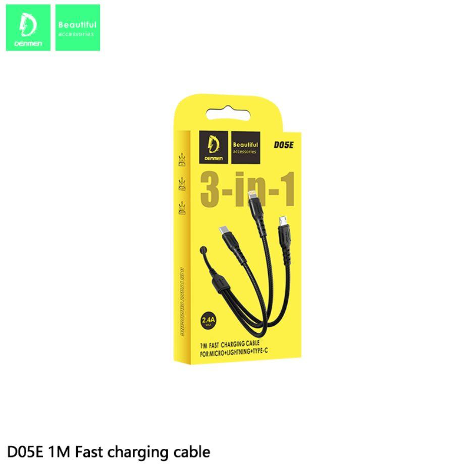 Дата-кабель Denmen D05E  3в1 (Lightning+Micro+Type-C 1м.) цвет: чёрный