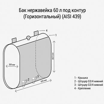 БАК ИЗ НЕРЖ. СТАЛИ 60 Л. (ГОРИЗОНТ. КОНТУР), фото 2