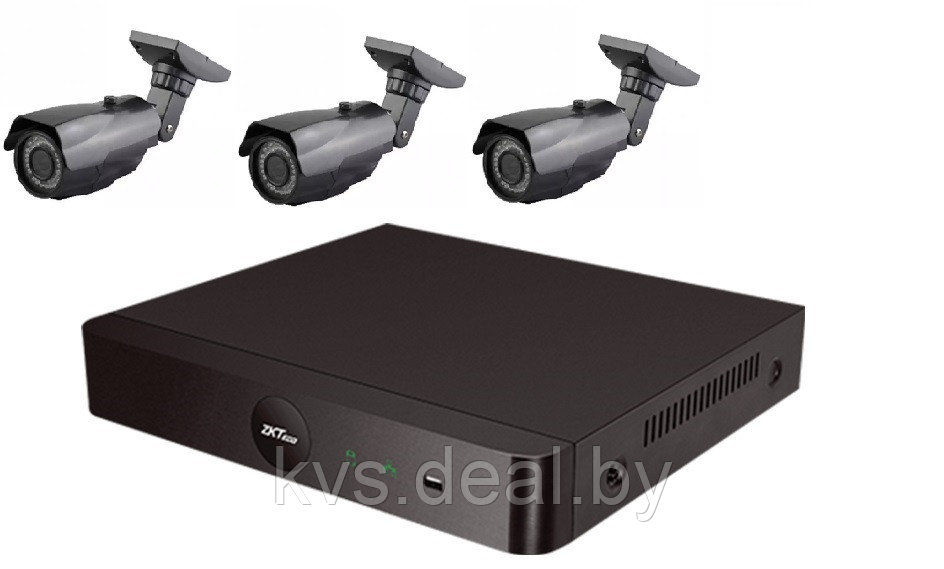 IP комплект уличного видеонаблюдения на 3 камеры ZKTeco 3 Мп c POE