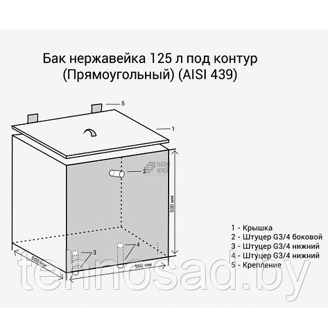 БАК ИЗ НЕРЖ. СТАЛИ 125 Л. (ПРЯМОУГОЛ. КОНТУР), фото 2