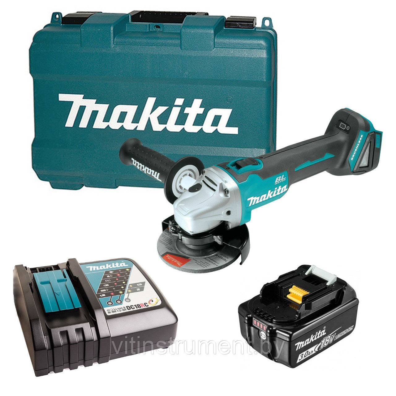 Аккум. углошлифмашина MAKITA DGA 504 RF в чем. (18.0 В, 1 акк., 3.0 А/ч, Li-Ion, диск 125х22.0 мм, вибро) - фото 1 - id-p134071459