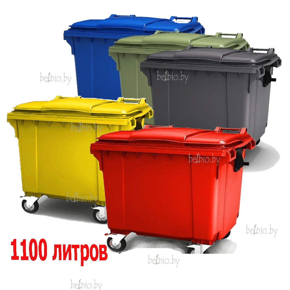 Пластиковый мусорный контейнер 1100 л зеленый на 4 клесах - фото 2 - id-p132021647