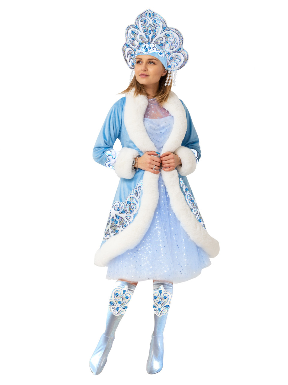 Карнавальный костюм Снегурочка Боярская для взрослых 3025 к-22 Пуговка