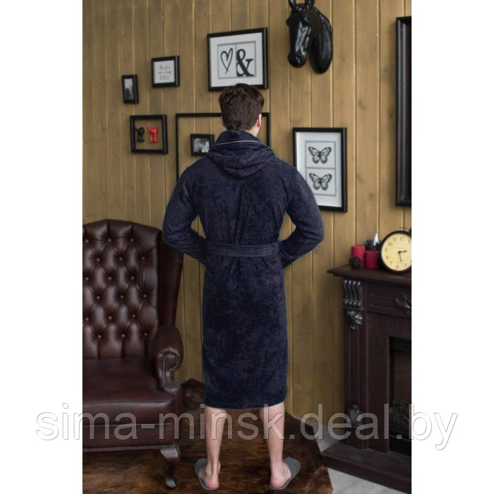 Халат мужской с капюшоном, размер 48, цвет тёмно-синий, махра - фото 4 - id-p170087007