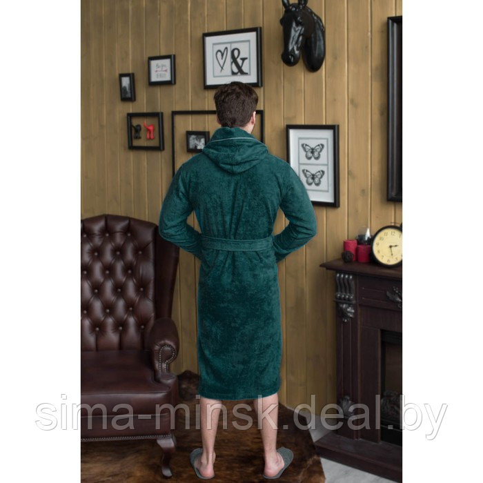 Халат мужской с капюшоном, размер 50, зелёный, махра - фото 2 - id-p170087024