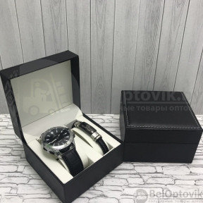 Подарочный набор 2 в 1 мужские кварцевые часы и браслет Модель 24