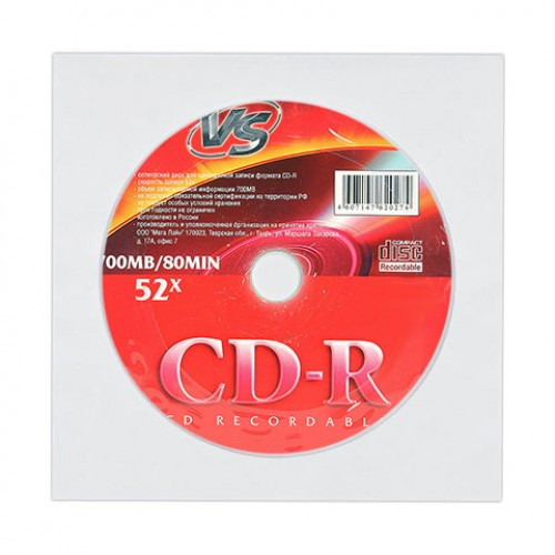 Диск VS CD-R 80 52x , в конверте - фото 1 - id-p170132554