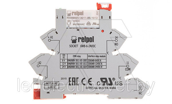 Реле интерфейсное SIR6WB-12VDC-R, 1CO, 6A(250VAC/30VDC), 12VDC, LED, пружинный зажим, W=6.2mm - фото 1 - id-p170047127