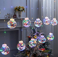Новогодняя светодиодная гирлянда штора Шарики с Дедам Морозам внутри