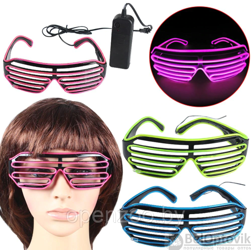 Светодиодные очки EL Wire для вечеринок с подсветкой (три режима подсветки) Розовые - фото 5 - id-p170173402