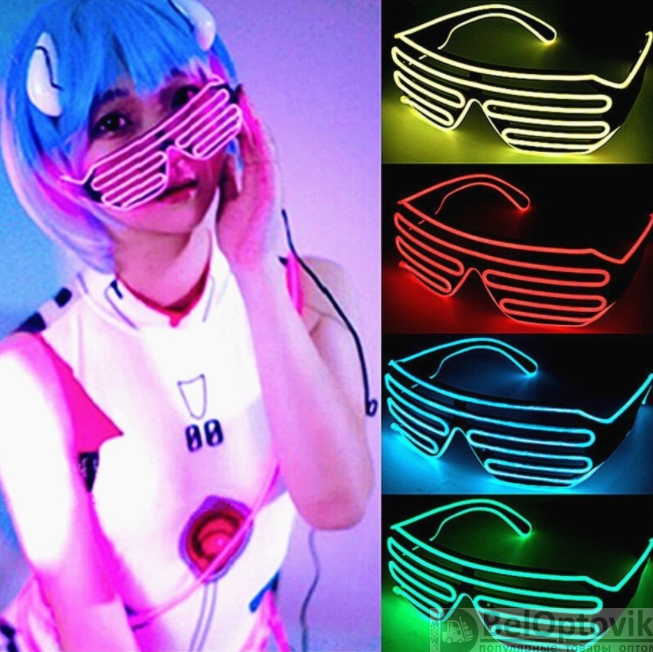 Светодиодные очки EL Wire для вечеринок с подсветкой (три режима подсветки) Оранжевые - фото 2 - id-p170174447