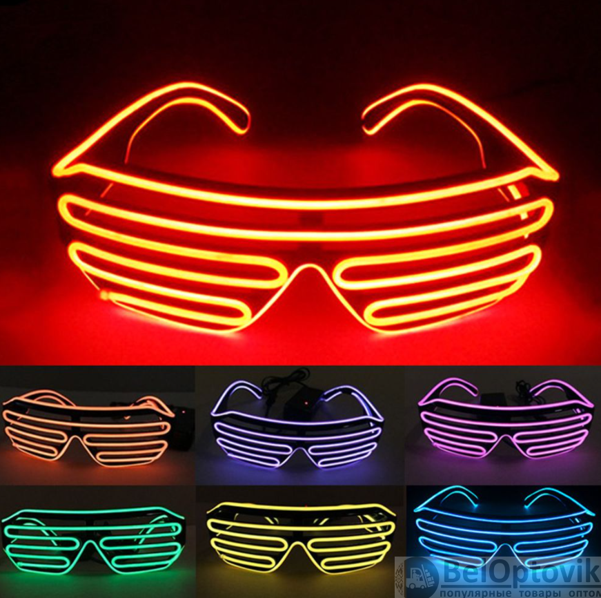 Светодиодные очки EL Wire для вечеринок с подсветкой (три режима подсветки) Оранжевые - фото 9 - id-p170174447