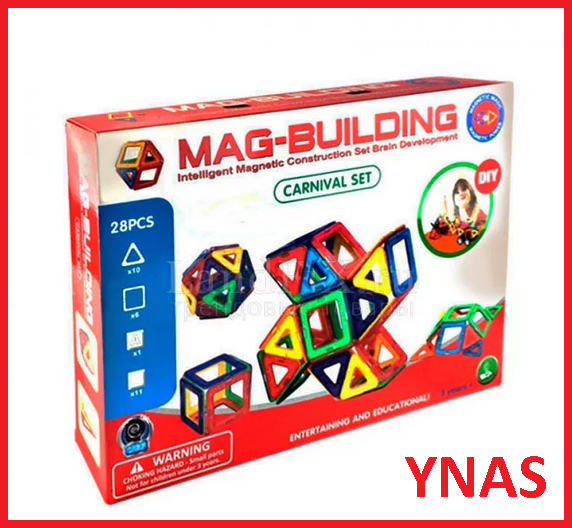 Детский магнитный объемный конструктор  Mag-Building 28 деталей маг билдинг для детей геометрические фигуры
