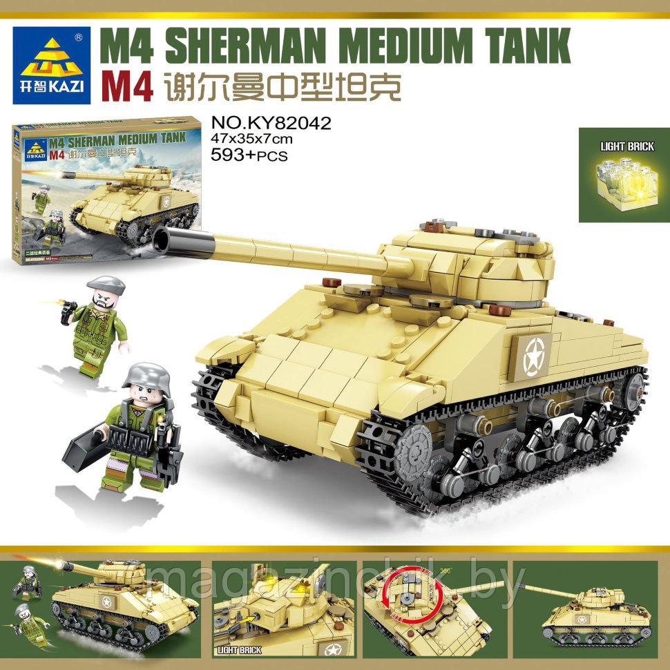 Конструктор Kazi Танк M4 Шерман Sherman со светом, KY82042, 593 детали - фото 1 - id-p170219413
