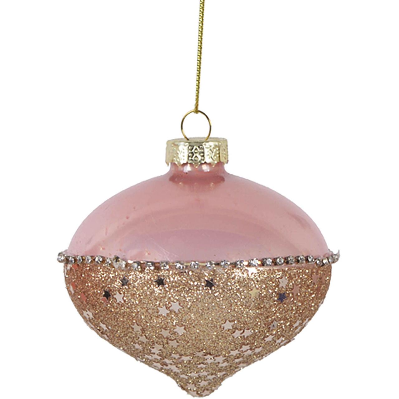 Новогодний шар розовый с декором 8x6,5x12 см 7430-2 - фото 1 - id-p170230695