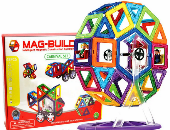 Детский магнитный объемный конструктор Mag-Building 48 деталей маг билдинг для детей геометрические фигуры - фото 2 - id-p170270262